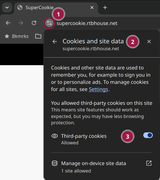 Chrome third-party cookies setting example